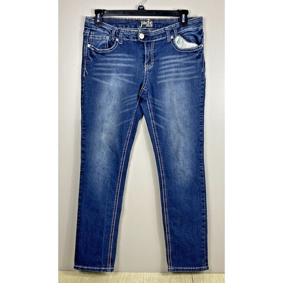 Jade Jeans Women Dark Blue Size 13/14 Embroidered Back Pockets 36" x 30.5" - Picture 1 of 12